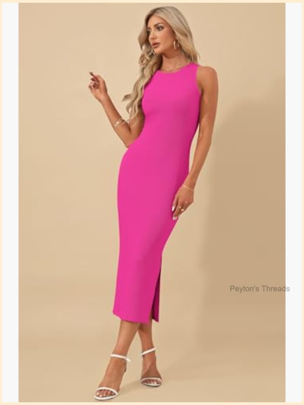 Sleeveless Knit Tank Midi Bodycon Dress Summer Casual - Picture 2 of 7